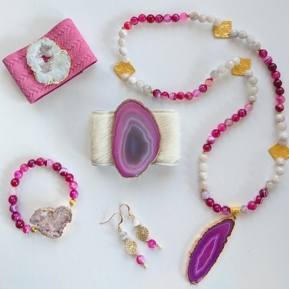 Cuff, necklace, earrings, beaced bracelet
